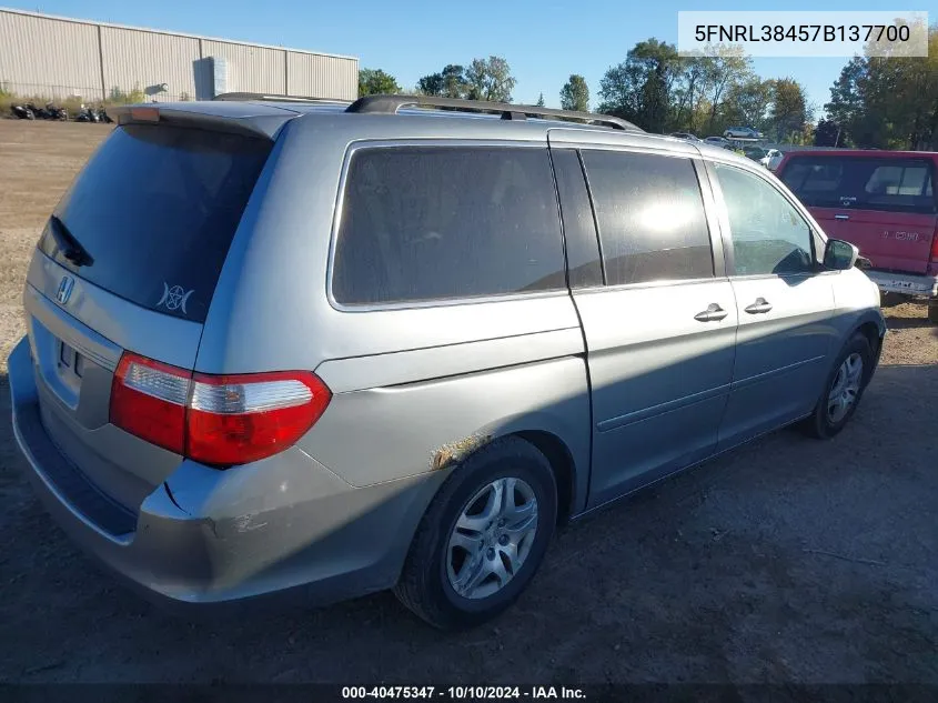 2007 Honda Odyssey Ex VIN: 5FNRL38457B137700 Lot: 40475347