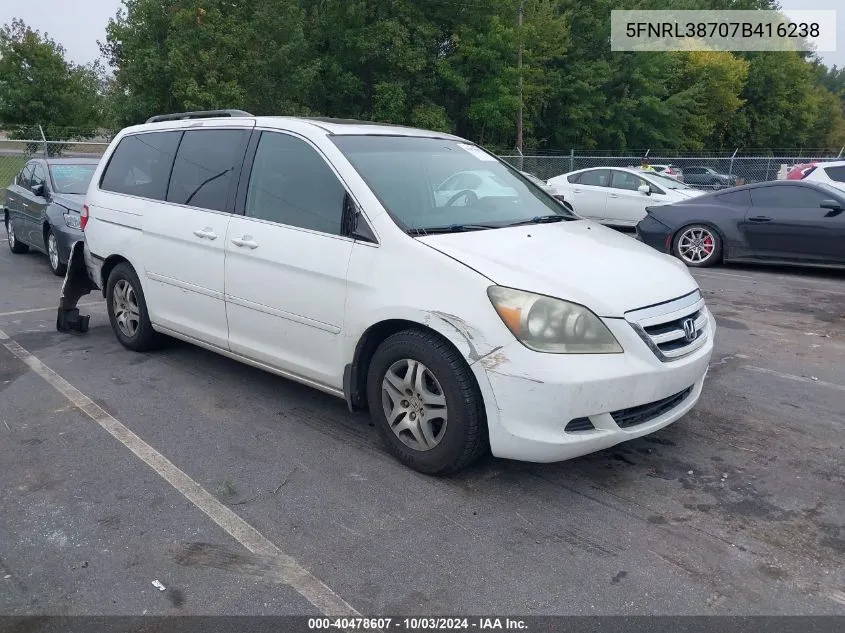 2007 Honda Odyssey Ex-L VIN: 5FNRL38707B416238 Lot: 40478607