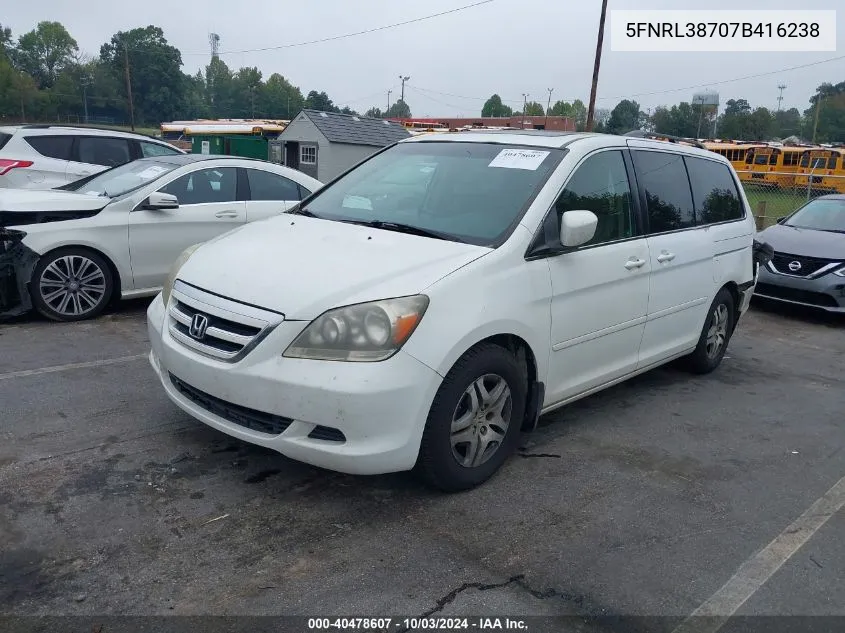 2007 Honda Odyssey Ex-L VIN: 5FNRL38707B416238 Lot: 40478607