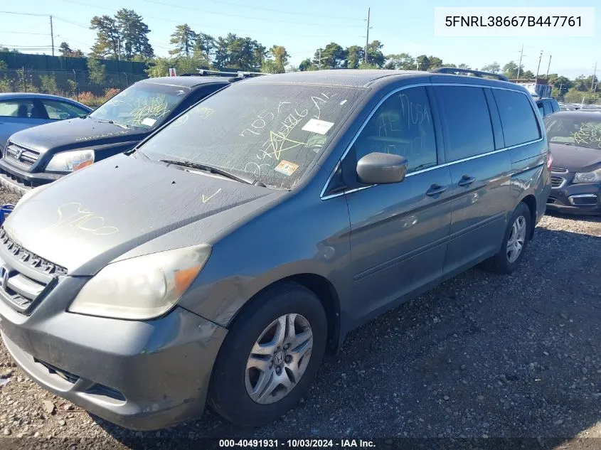 2007 Honda Odyssey Ex-L VIN: 5FNRL38667B447761 Lot: 40491931