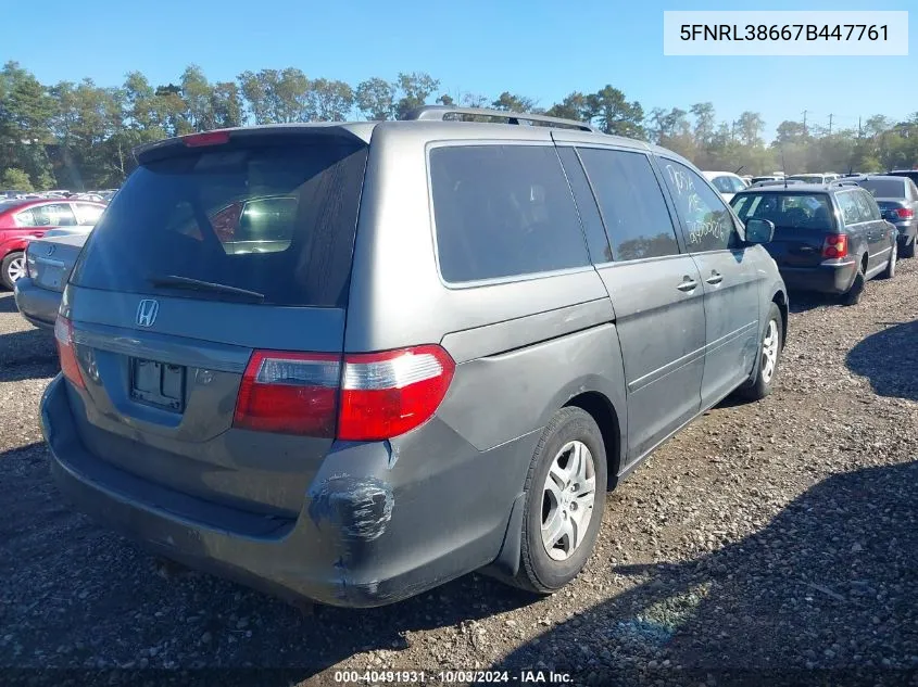 2007 Honda Odyssey Ex-L VIN: 5FNRL38667B447761 Lot: 40491931