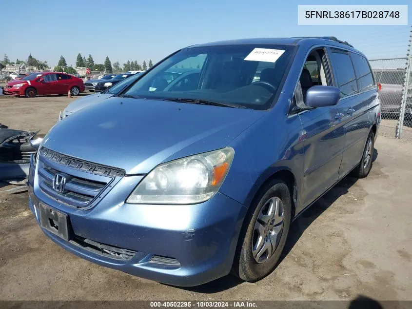 2007 Honda Odyssey Ex-L VIN: 5FNRL38617B028748 Lot: 40502295