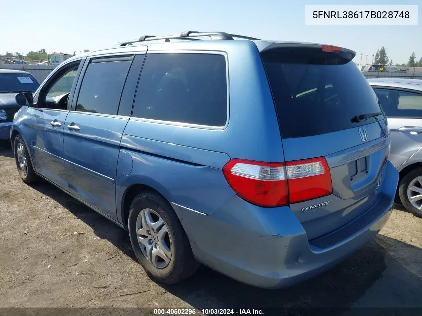 2007 Honda Odyssey Ex-L VIN: 5FNRL38617B028748 Lot: 40502295