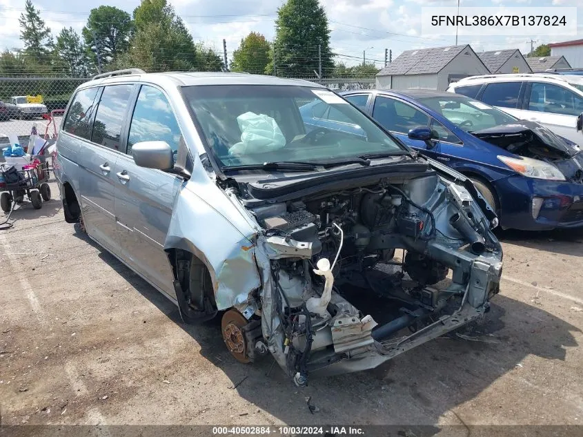 2007 Honda Odyssey Ex-L VIN: 5FNRL386X7B137824 Lot: 40502884