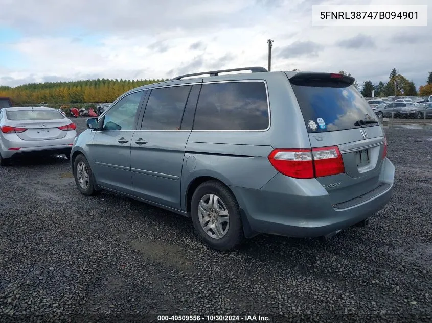 2007 Honda Odyssey Ex-L VIN: 5FNRL38747B094901 Lot: 40509556