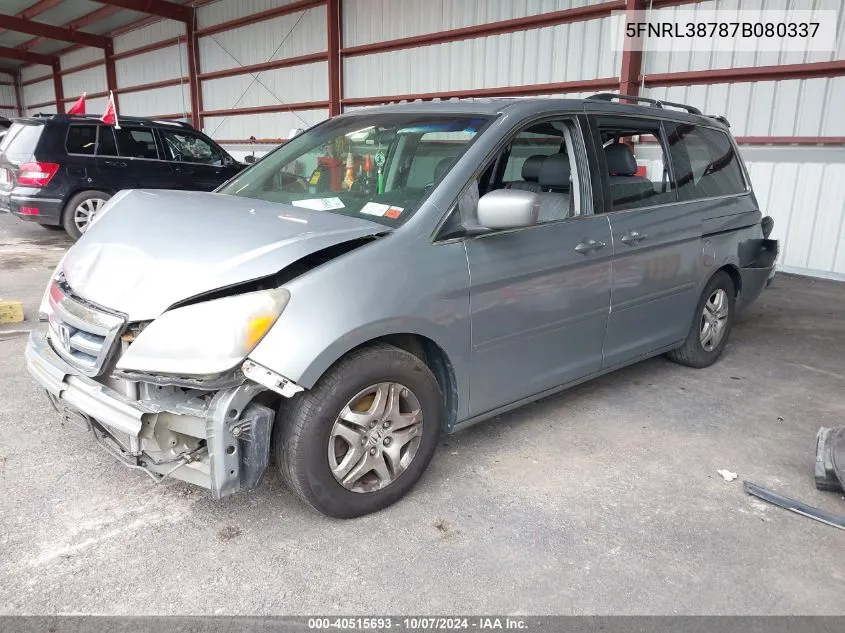 2007 Honda Odyssey Ex-L VIN: 5FNRL38787B080337 Lot: 40515693