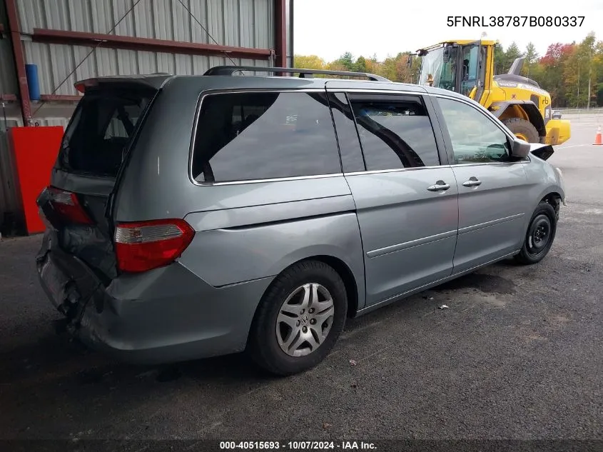 2007 Honda Odyssey Ex-L VIN: 5FNRL38787B080337 Lot: 40515693