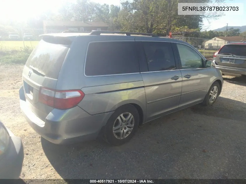 2007 Honda Odyssey Ex-L VIN: 5FNRL38787B023703 Lot: 40517921