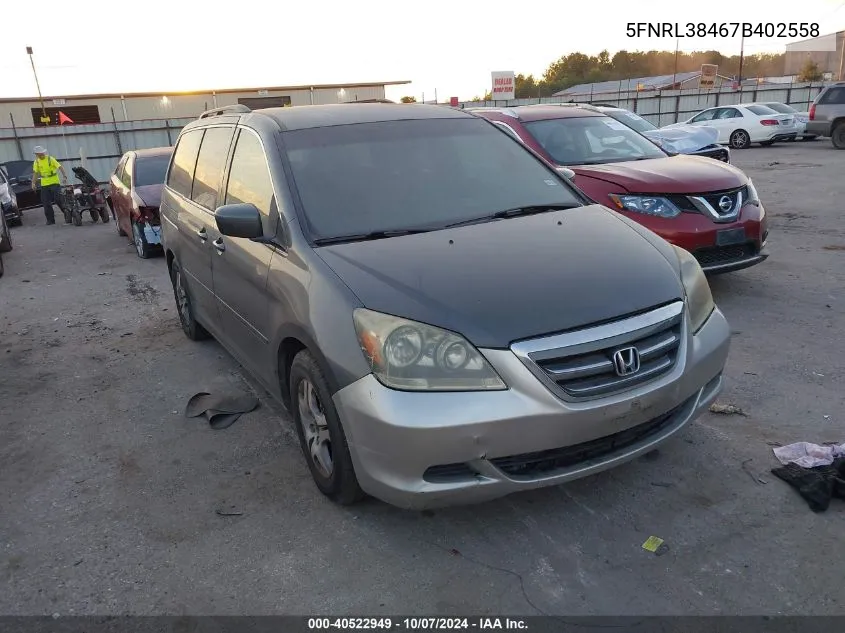 2007 Honda Odyssey Ex VIN: 5FNRL38467B402558 Lot: 40522949