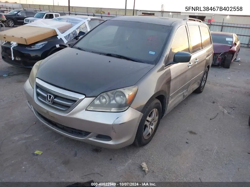 2007 Honda Odyssey Ex VIN: 5FNRL38467B402558 Lot: 40522949