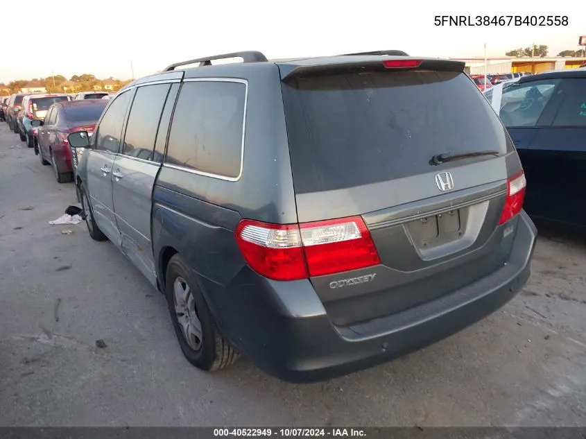 2007 Honda Odyssey Ex VIN: 5FNRL38467B402558 Lot: 40522949