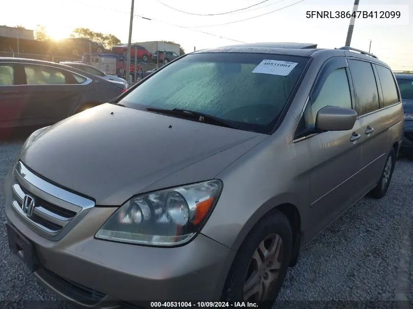 5FNRL38647B412099 2007 Honda Odyssey Ex-L