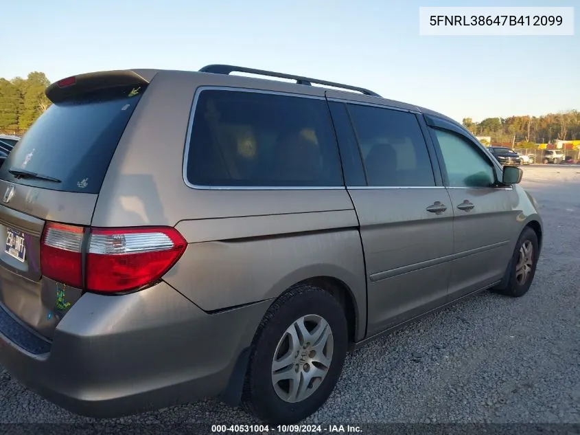 2007 Honda Odyssey Ex-L VIN: 5FNRL38647B412099 Lot: 40531004