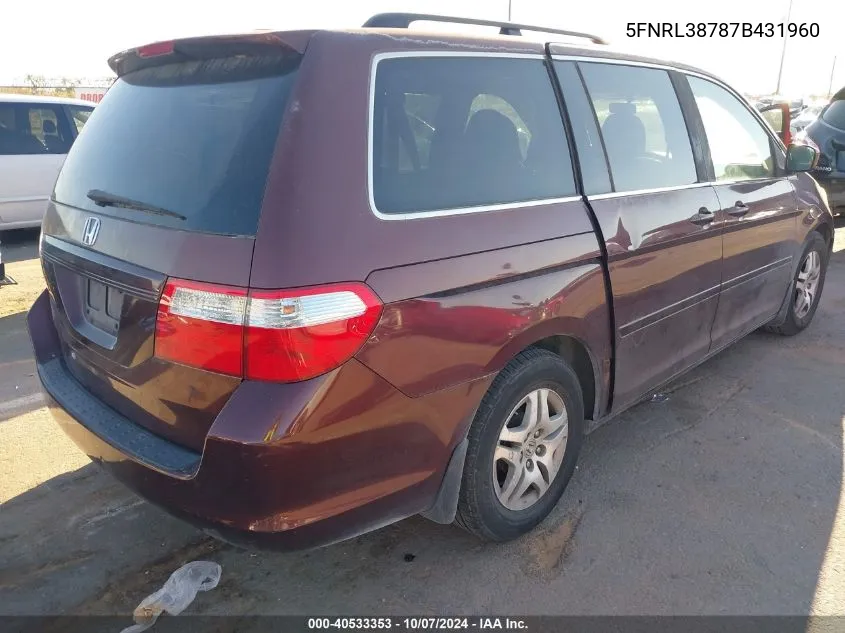 5FNRL38787B431960 2007 Honda Odyssey Ex-L