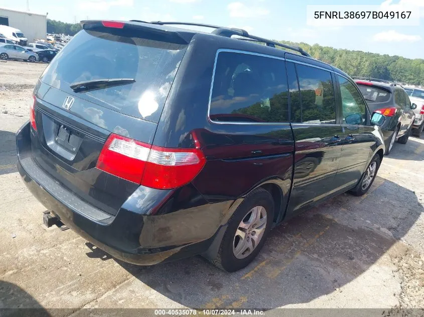 2007 Honda Odyssey Ex-L VIN: 5FNRL38697B049167 Lot: 40535078