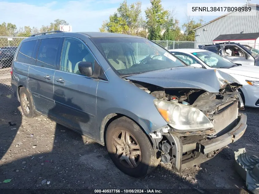 2007 Honda Odyssey Ex VIN: 5FNRL38417B098989 Lot: 40537756