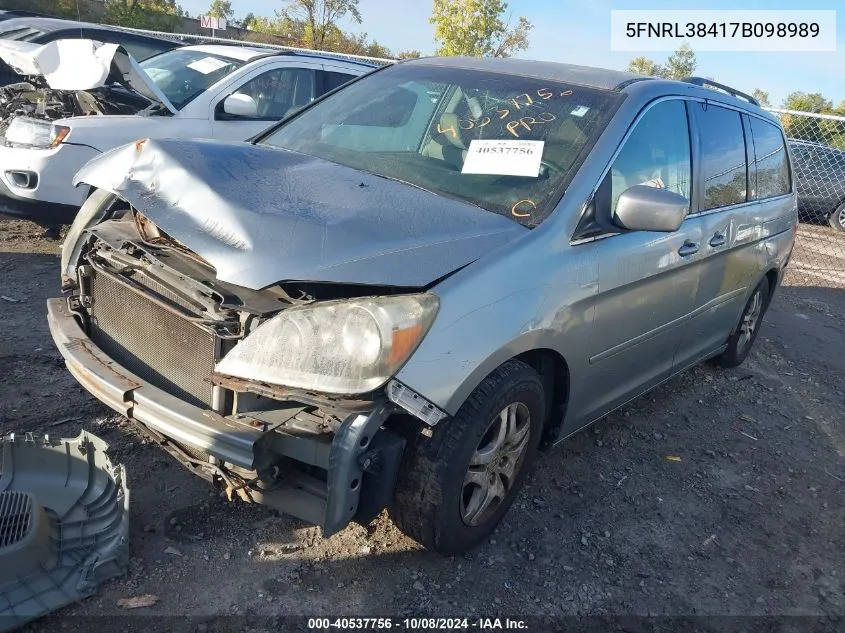 2007 Honda Odyssey Ex VIN: 5FNRL38417B098989 Lot: 40537756