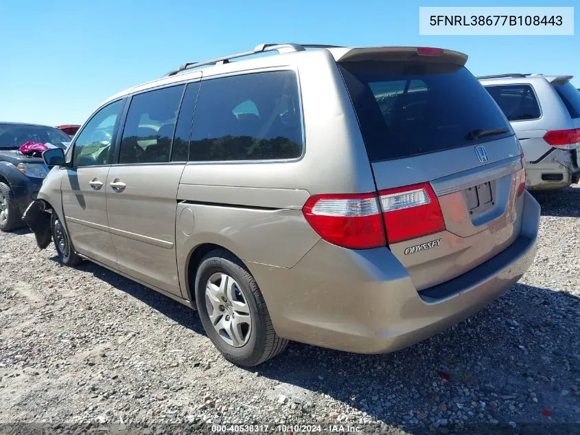 2007 Honda Odyssey Ex-L VIN: 5FNRL38677B108443 Lot: 40538317