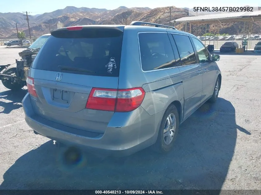 2007 Honda Odyssey Ex VIN: 5FNRL38457B029982 Lot: 40548213