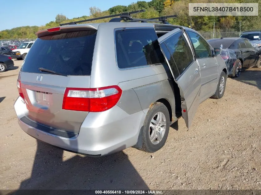 2007 Honda Odyssey Ex VIN: 5FNRL38407B418500 Lot: 40556418