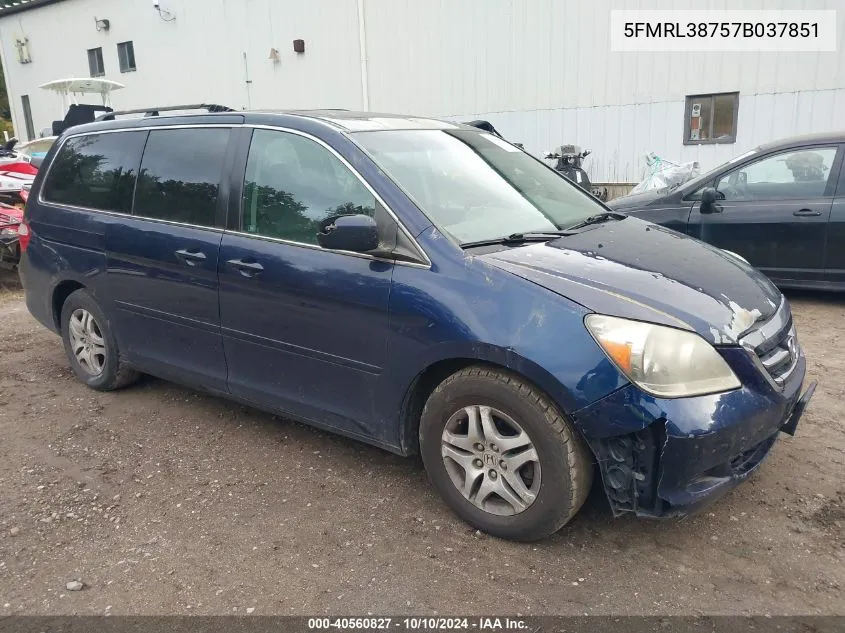 2007 Honda Odyssey Ex-L VIN: 5FMRL38757B037851 Lot: 40560827