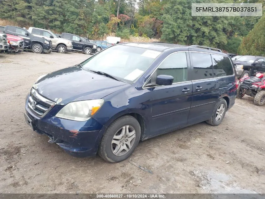 2007 Honda Odyssey Ex-L VIN: 5FMRL38757B037851 Lot: 40560827