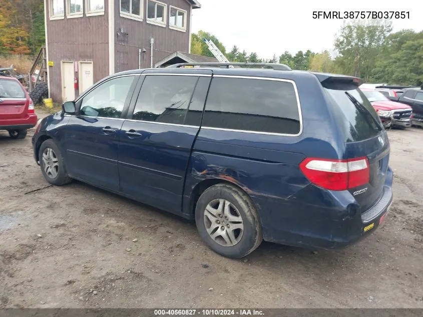 2007 Honda Odyssey Ex-L VIN: 5FMRL38757B037851 Lot: 40560827