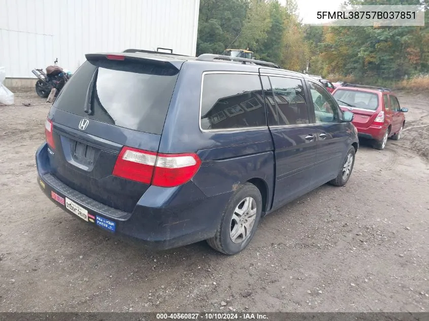 2007 Honda Odyssey Ex-L VIN: 5FMRL38757B037851 Lot: 40560827