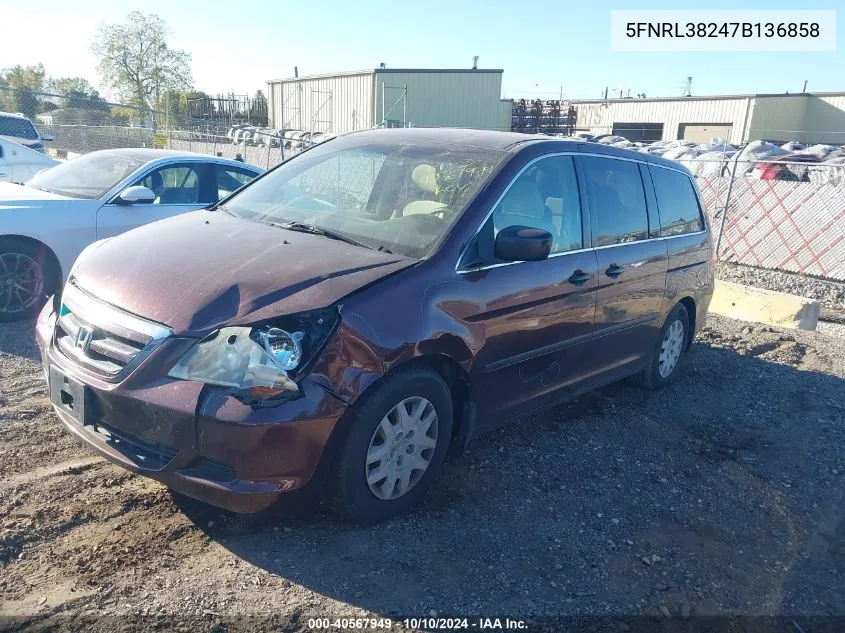 2007 Honda Odyssey Lx VIN: 5FNRL38247B136858 Lot: 40567949