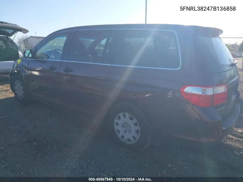 2007 Honda Odyssey Lx VIN: 5FNRL38247B136858 Lot: 40567949