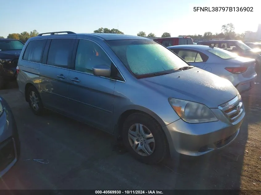 2007 Honda Odyssey Exl VIN: 5FNRL38797B136902 Lot: 40569930