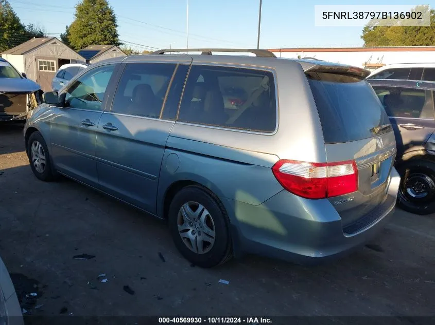 2007 Honda Odyssey Exl VIN: 5FNRL38797B136902 Lot: 40569930