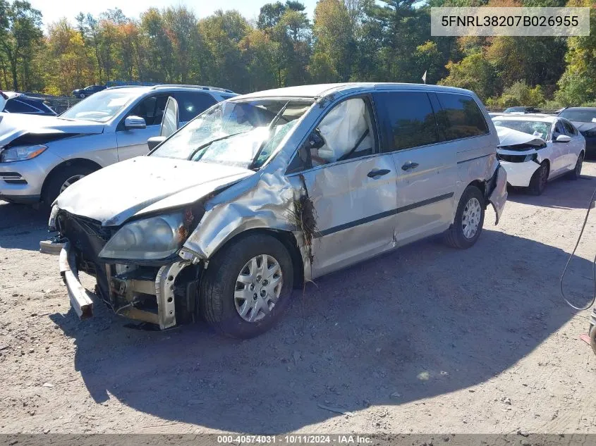 2007 Honda Odyssey Lx VIN: 5FNRL38207B026955 Lot: 40574031