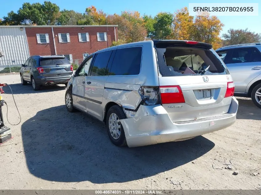 5FNRL38207B026955 2007 Honda Odyssey Lx