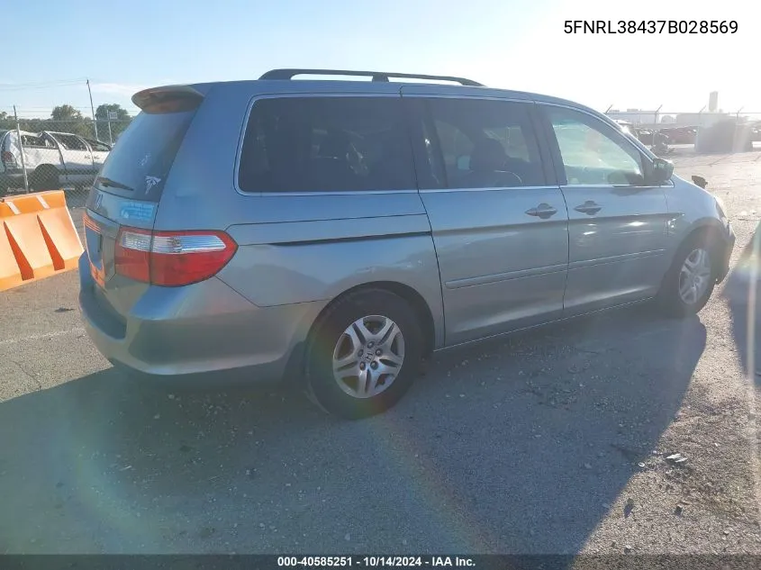 2007 Honda Odyssey Ex VIN: 5FNRL38437B028569 Lot: 40585251