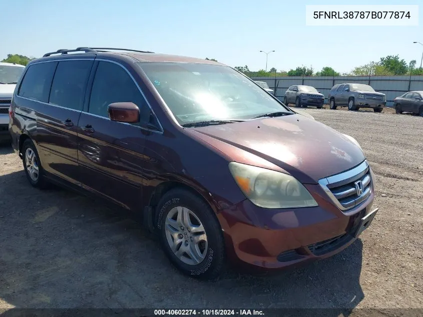 2007 Honda Odyssey Ex-L VIN: 5FNRL38787B077874 Lot: 40602274