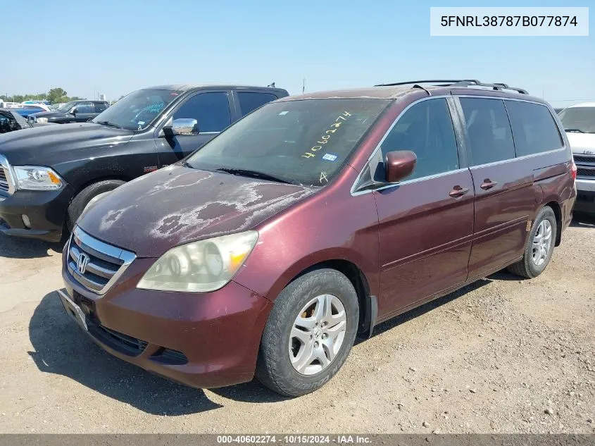 2007 Honda Odyssey Ex-L VIN: 5FNRL38787B077874 Lot: 40602274