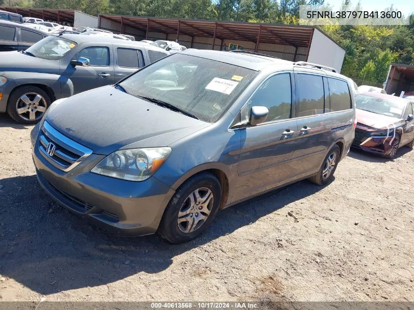 2007 Honda Odyssey Ex-L VIN: 5FNRL38797B413600 Lot: 40613568