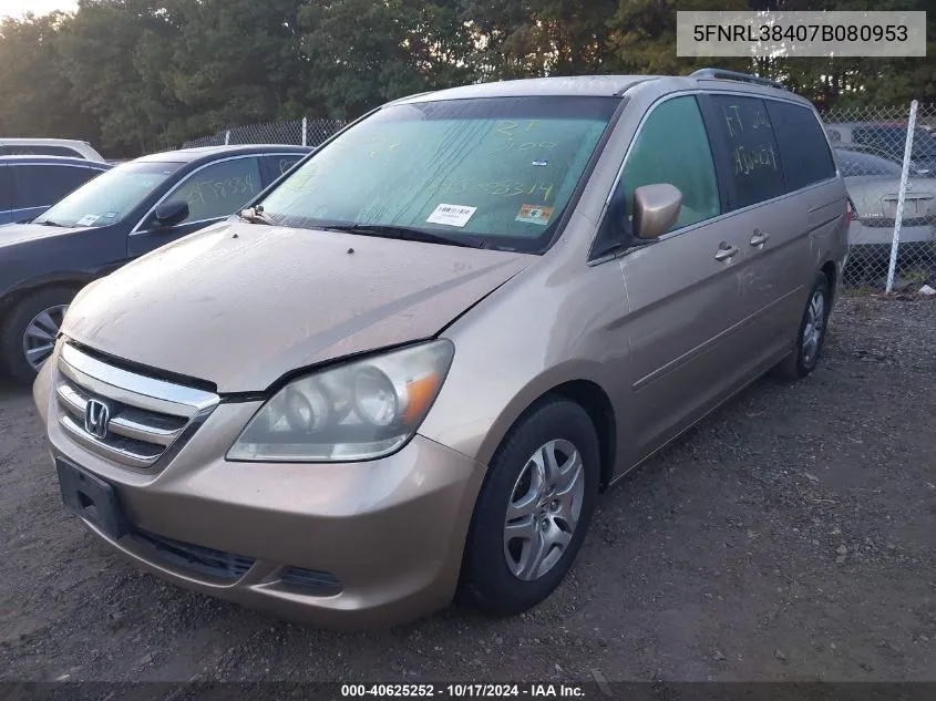 2007 Honda Odyssey Ex VIN: 5FNRL38407B080953 Lot: 40625252