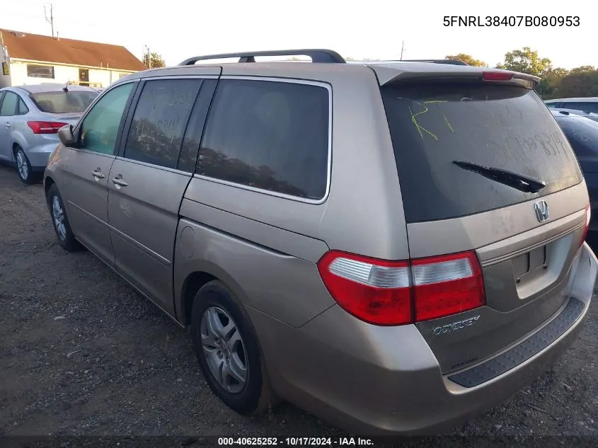 2007 Honda Odyssey Ex VIN: 5FNRL38407B080953 Lot: 40625252