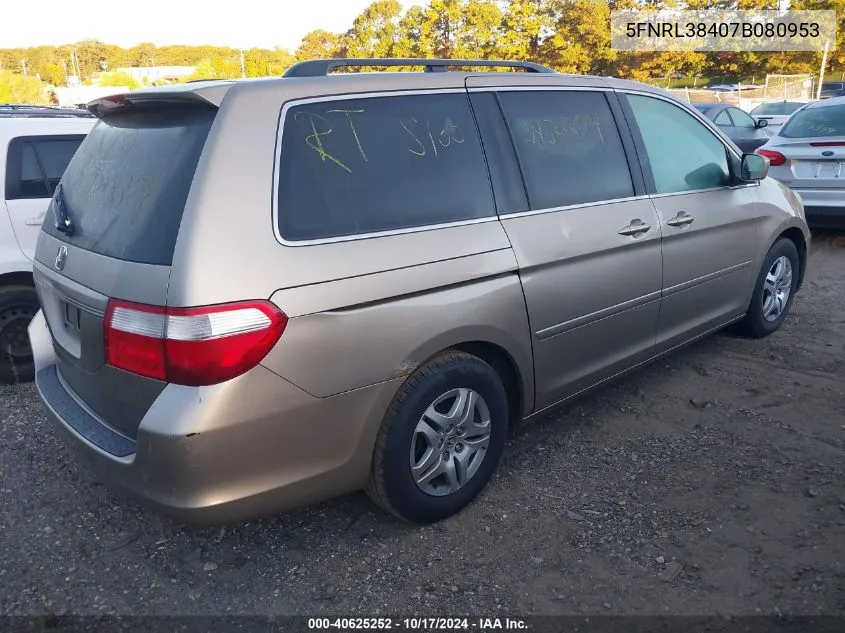 2007 Honda Odyssey Ex VIN: 5FNRL38407B080953 Lot: 40625252