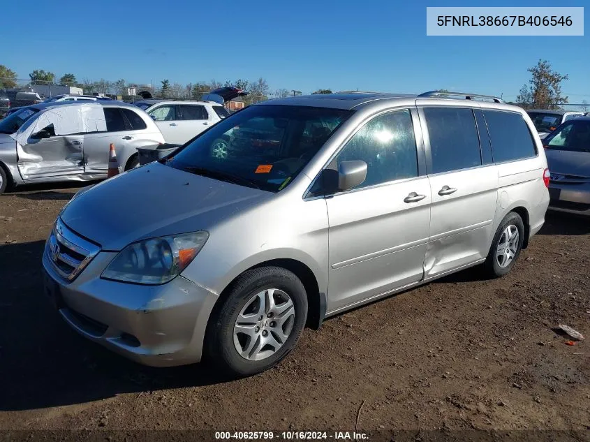 2007 Honda Odyssey Ex-L VIN: 5FNRL38667B406546 Lot: 40625799