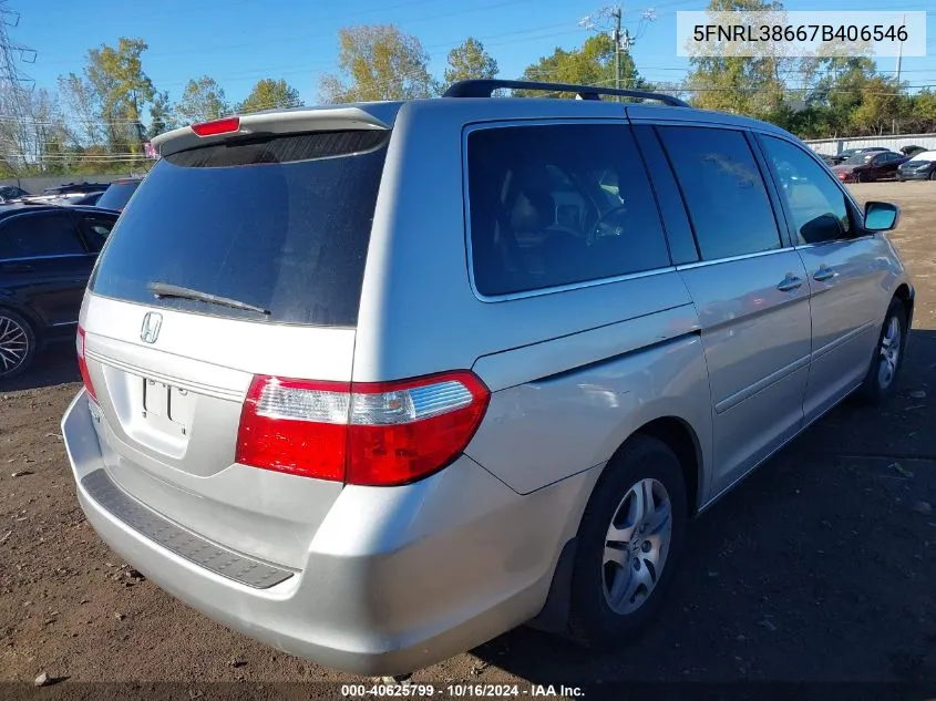 2007 Honda Odyssey Ex-L VIN: 5FNRL38667B406546 Lot: 40625799