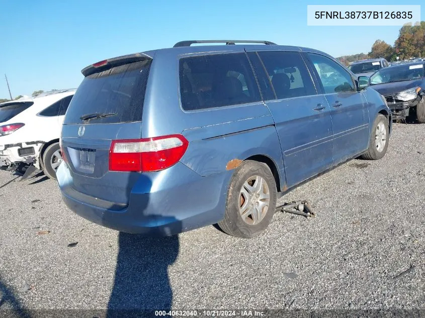 2007 Honda Odyssey Ex-L VIN: 5FNRL38737B126835 Lot: 40632040