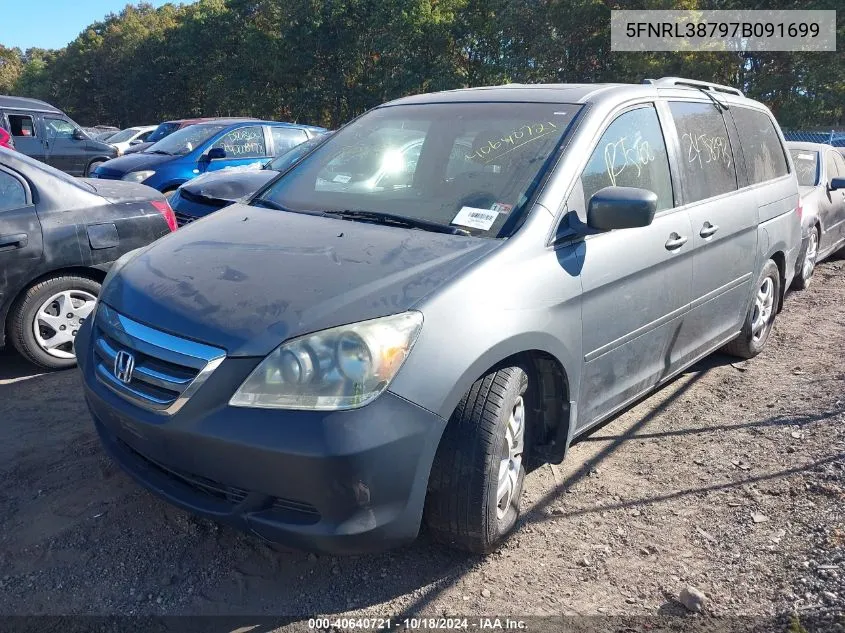 2007 Honda Odyssey Ex-L VIN: 5FNRL38797B091699 Lot: 40640721