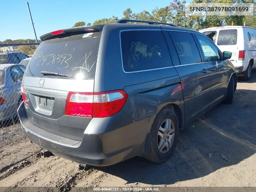 2007 Honda Odyssey Ex-L VIN: 5FNRL38797B091699 Lot: 40640721