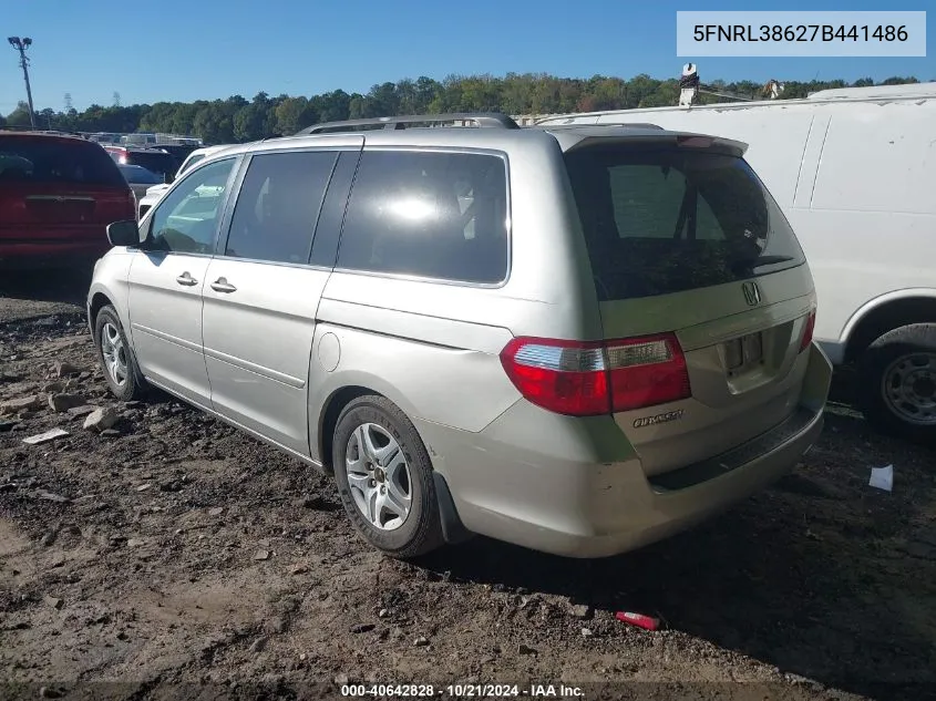 2007 Honda Odyssey Ex-L VIN: 5FNRL38627B441486 Lot: 40642828