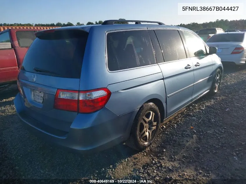 2007 Honda Odyssey Ex-L VIN: 5FNRL38667B044427 Lot: 40649169