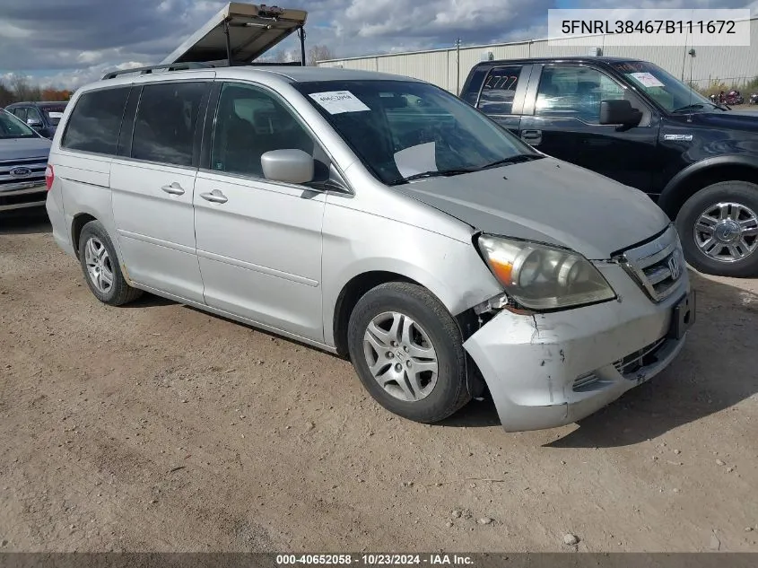 2007 Honda Odyssey Ex VIN: 5FNRL38467B111672 Lot: 40652058