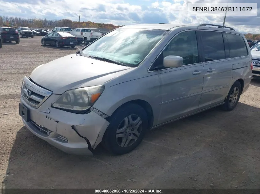 2007 Honda Odyssey Ex VIN: 5FNRL38467B111672 Lot: 40652058